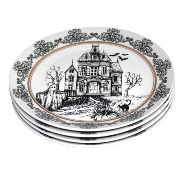 10 Strawberry St. HALLOWEEN HAUNTED HOUSE Appetizer Plates 6.25in Set of 3 NEW - Picture 4 of 6